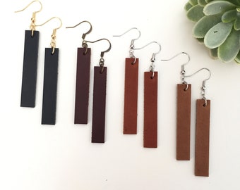 Leather Drop Earrings /  leather bar drop strip earrings / not  associated with Joanna Gaines or Magnolia Market