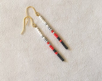 Seed Beed Earrings / Boho Hippie earrings / Minimalist earrings / Red Black Silver White Beaded earrings / team colors earrings