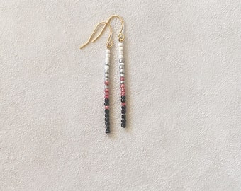 Seed Beed Earrings / Boho Hippie earrings / Minimalist earrings / Maroon Black Silver White Beaded earrings / team colors earrings