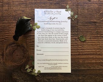 Handwriting Jewelry Gift Certificate