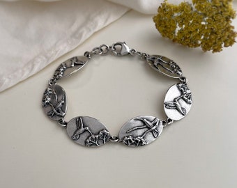 Hummingbird and Yarrow Link Bracelet | botanical jewelry | charm bracelet | bird | remembrance jewelry | garden bracelet