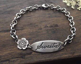 handwriting jewelry |  signature bracelet | custom handwriting | cherry blossom | sakura bracelet | Little Flower Handwriting Bracelet