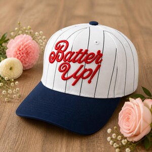 Honkbalpet met krijtstreep beslag, geborduurde retro truckerhoed, grappig honkbal moedercadeau, vintage sportteam hoed, aangepaste speldag snapback