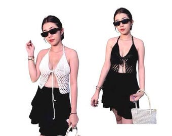 Handmade Crochet Halter Top Women | Boho Summer Knit Crop Top | Beach Festival Outfit | Handmade Summer Knit Top | Crochet Halter Tank Top