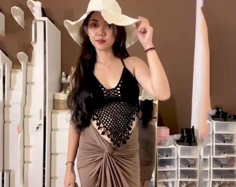 Handmade Crochet Halter Top, Boho Beach Top, Festival Crochet Bralette, Summer Bikini Cover Up, Handmade in Bali Gift for Women