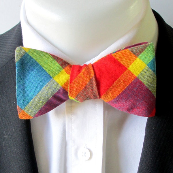 Mens bowtie  - bright  multi-colored plaid / tartan bowtie -