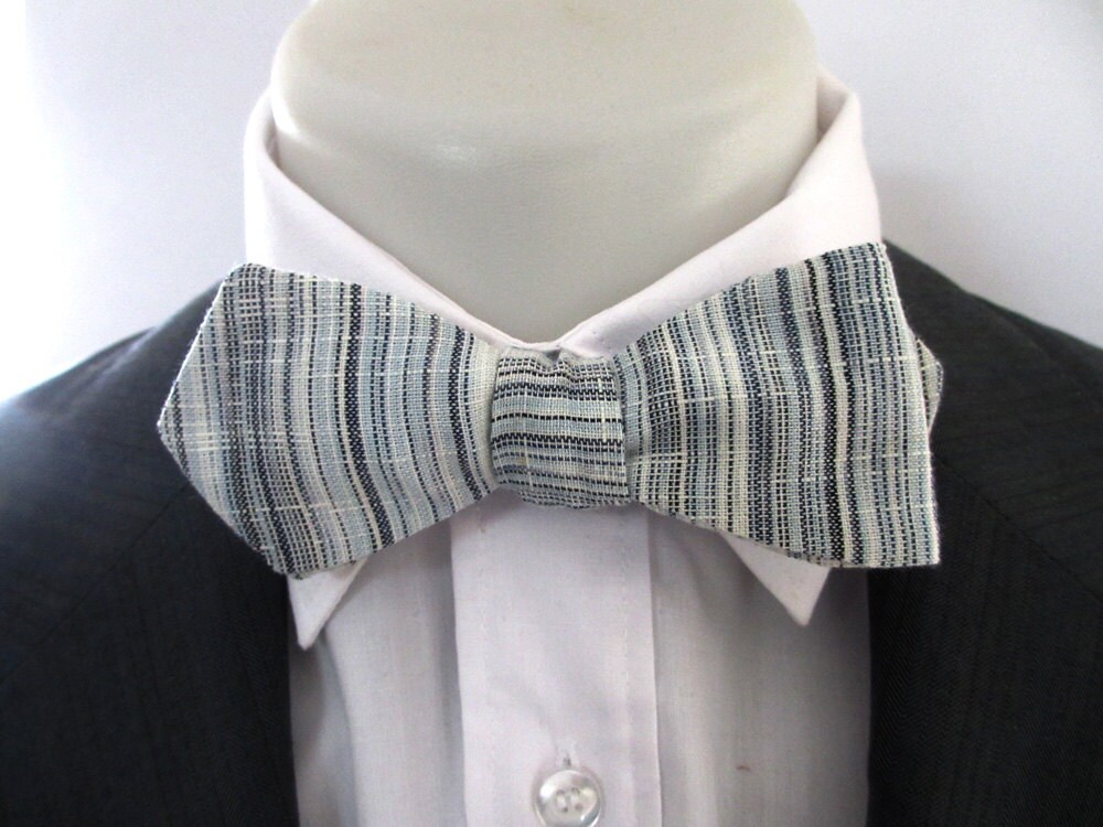 Papillon pour hommes - bleu et gris rayure 100 % lin ~ point de diamant ~ le neoud ~ papillion ~ corbata Papillon pour - hommes - pour bleu et gris rayure 100 % lin ~ point de diamant ~ le neoud ~ papillion ~ corbata ad2646