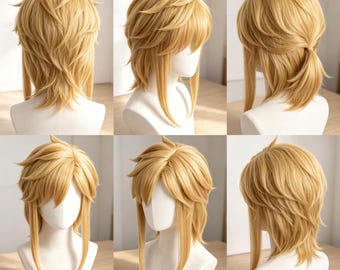 Zelda Link Blonde Layered Cosplay Wig, Adventure Hero Anime Game Wig