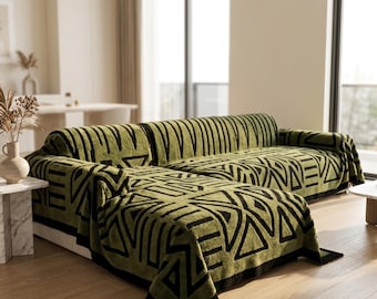 Copridivano Boho, coperta decorativa per mobili, protezione per divano, motivo geometrico jacquard per animali domestici, copridivano componibile in stile vintage per soggiorno.