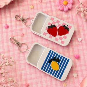 Strawberry Lemon Mini Storage Box Keychain, Pill Jewelry Earbud Case, Bag Charm