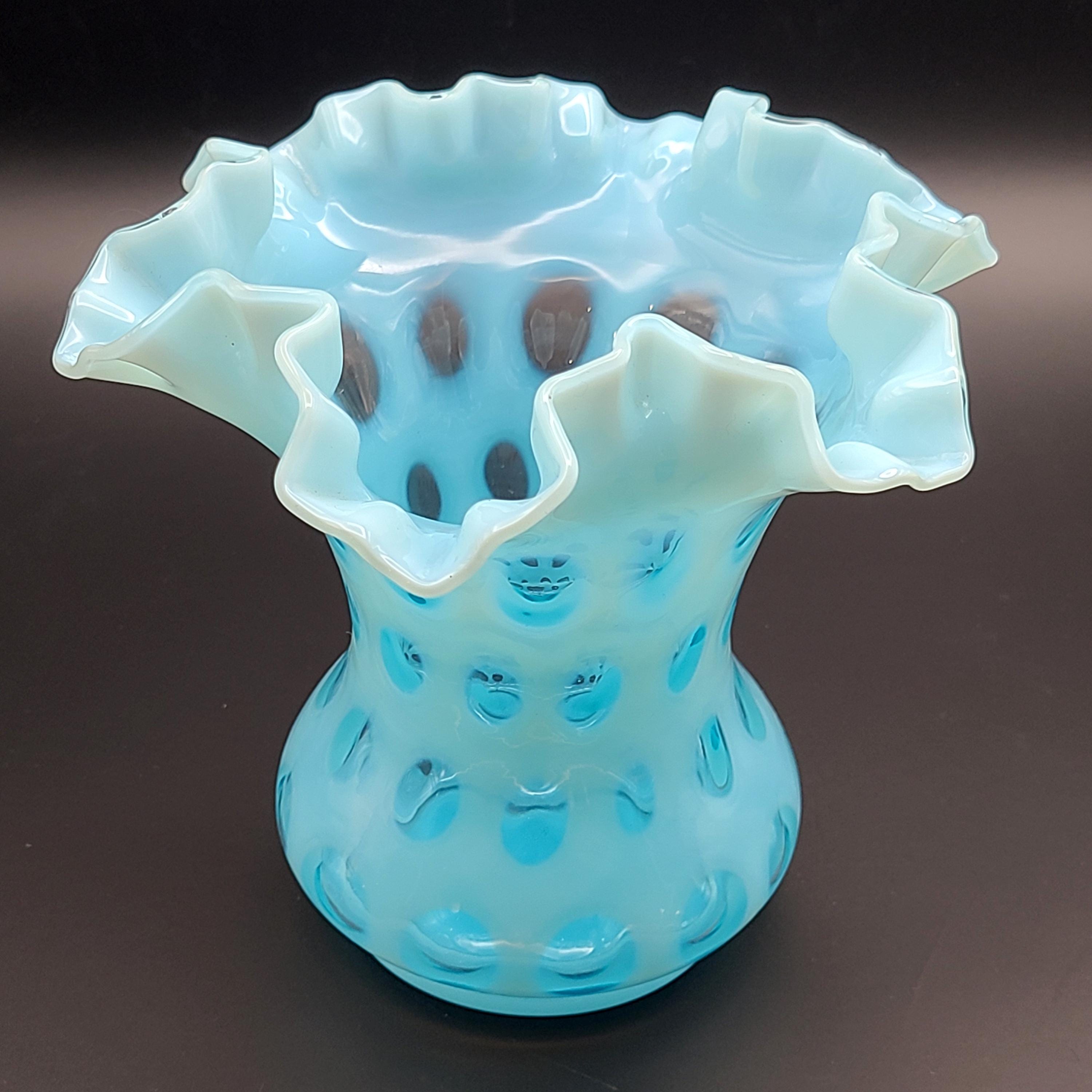 Fenton Blue Ruffled Vase - Etsy