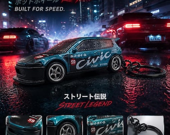 Llavero Honda Civic Hot Wheels con Real Riders y embalaje original.