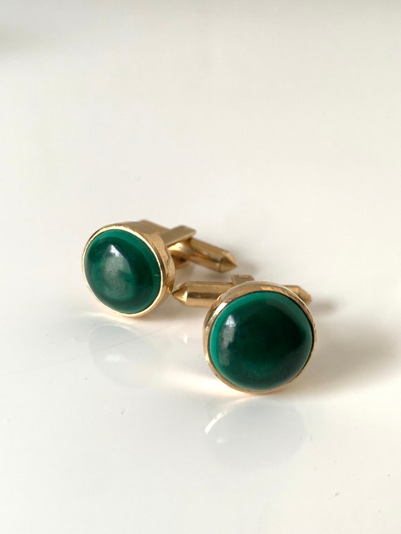 Vintage 14K gold and malachite round cufflinks