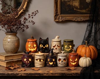 Custom Monster Tea Light Holder, Handmade Ceramic Halloween Candle Holder, Rustic Fall Decor, Cute Ghost Gift for Halloween