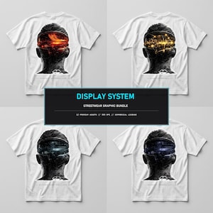 Cyberpunk Streetwear Graphic Pack, Y2K Anime T-Shirt Designs PNG, Techwear Vector Assets, Display System Full Bundle, PNG for Clothing Brand