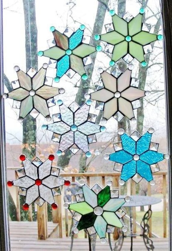 Custommade Stained Glass Snowflake Winter Holiday Suncatcher Etsy