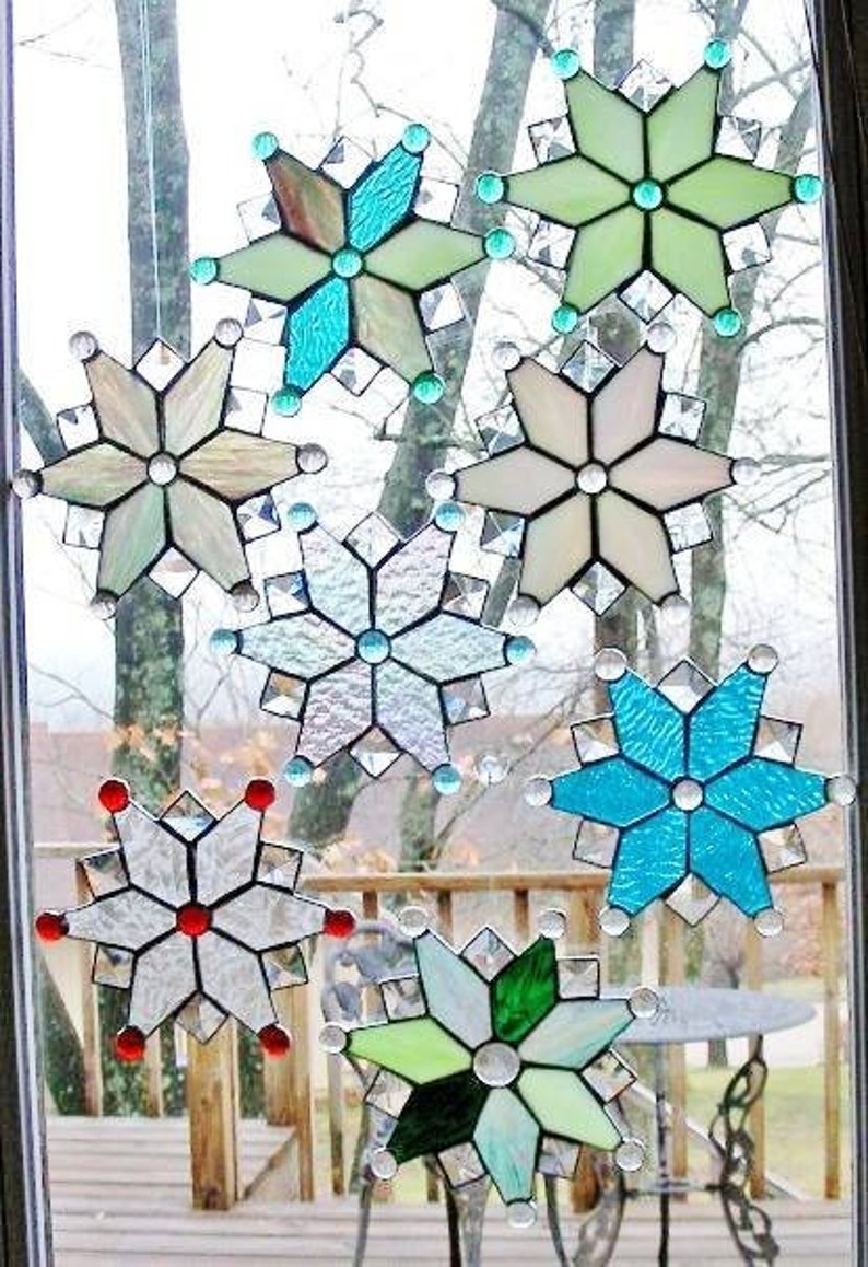 Custommade Stained Glass Snowflake Winter Holiday Suncatcher Etsy