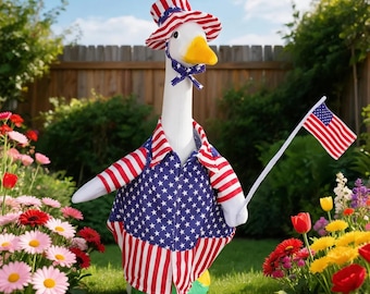 Independence Day Goose Costume, 23" Lawn Goose Costume, Patriotic USA Flag Lawn Goose Outfit Set, Unique Gift, Garden Yard Creative Decor