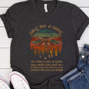 Outlander Theme Sing Me A Song Lyrics Dragonfly T Shirt Tee / Skye Boat Song / Claire Jamie Fraser Scotland Vintage Sunset Sunrise Ombre