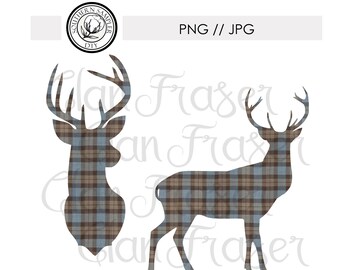 Clan Fraser Outlander Tartan Plaid Stag Deer Scottish Digital File / JPG + PNG print file clip art Silhouette Cricut Cutting Machine