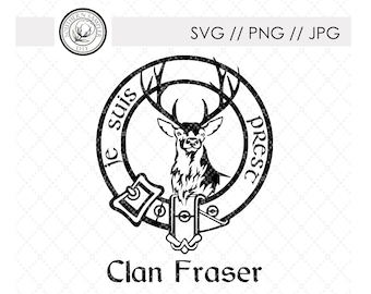 Outlander Clan Fraser Je Suis Prest Lema Seal Crest Emblem / Fraser Tartan JPG / svg png archivo de corte Silhouette Cricut / Tshirt DTG Print