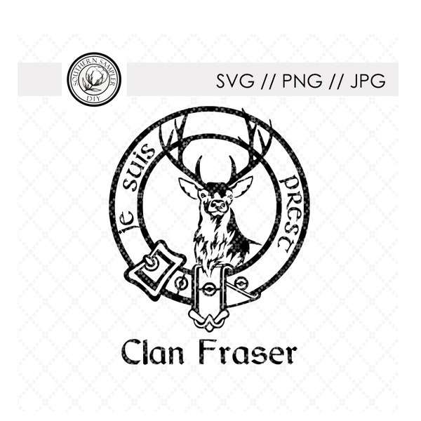 Outlander Clan Fraser Je Suis Prest Lema Seal Crest Emblem / Fraser Tartan JPG / svg png archivo de corte Silhouette Cricut / Tshirt DTG Print