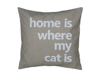 Light Brown 18"x18"  'Home is where my cat is'  Pillow COVER