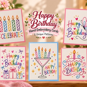 Birthday Hand Embroidery Patterns | Birthday Card Embroidery Designs | DIY Embroidered Card Pattern | Printable Birthday Craft