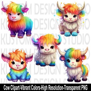Cow Clipart - High Resolution PNG Files - Vibrant Colors (5 Separate Files)