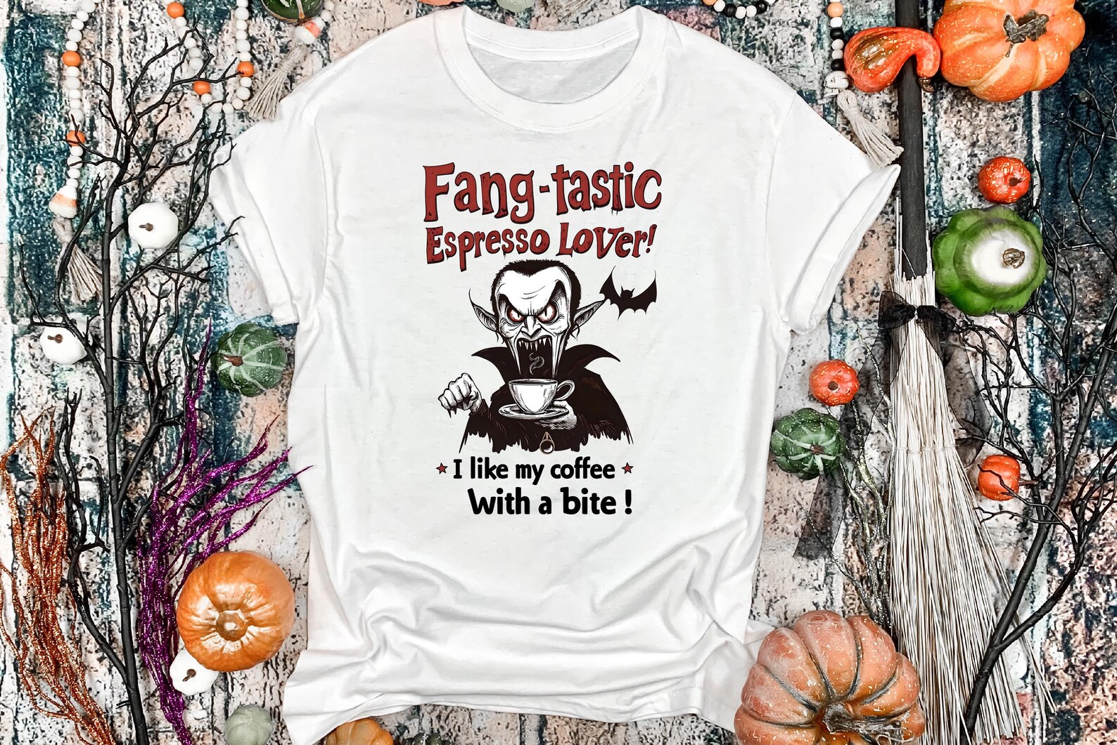 Halloween Costume Tshirt Dracula 'fangtastic Espresso Lover' PNG