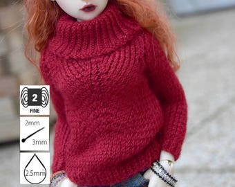 Knitting Pattern for MSD BJD doll (40 / 42cm) Turtle neck sweater (available in english and french)