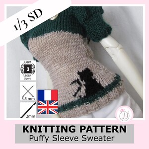 Patron Tricot Pull à Manches Bouffantes SD BJD (PDF) | Patron Tricot Poupée 1/3 (58–68 cm) | Téléchargement Instantané | Français & Anglais