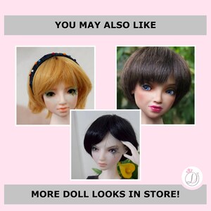 May include: Three doll faces with different hairstyles and skin tones are displayed. The top left doll has blonde hair and a denim headband. The top right doll has short brown hair. The bottom doll has black hair.
