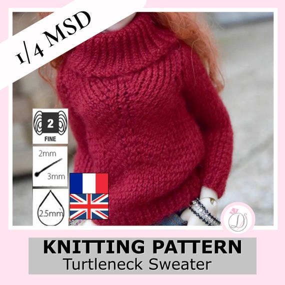 MSD BJD Turtleneck Sweater Knitting Pattern PDF – 1/4 Scale 40–45cm Doll Clothes – Instant Download