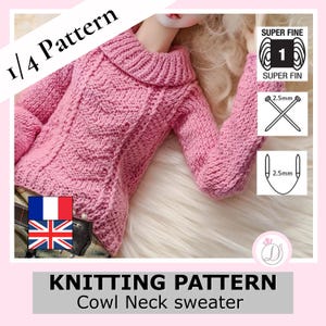 BJD Doll Cowl Neck Sweater Knitting Pattern – 1/4 Scale 40–45cm Doll Clothes (PDF)