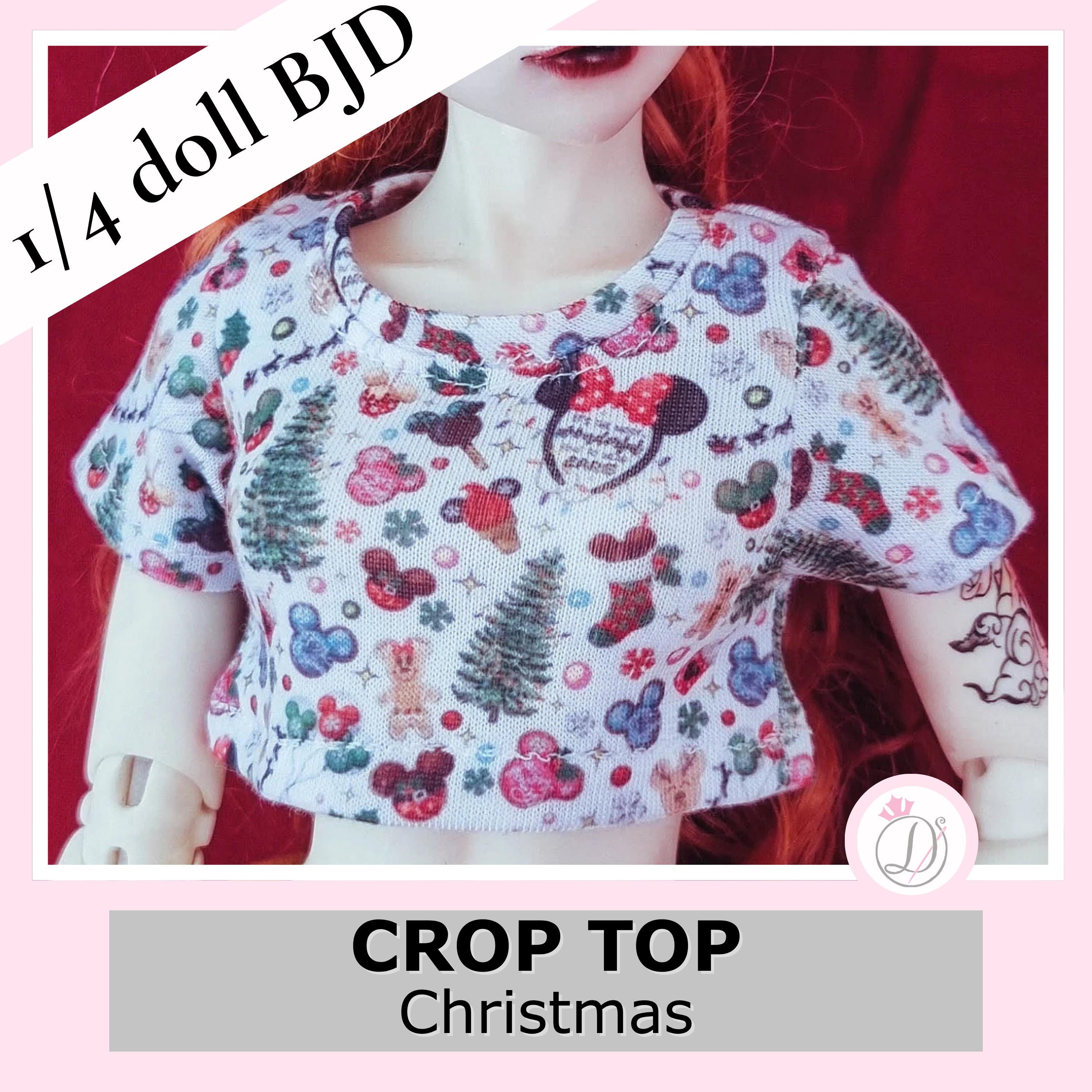 BJDクリスマスクロップトップ：1/4スケールドール用手作りホリデー衣装