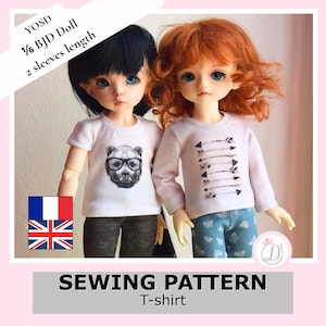YOSD T-Shirt Sewing Pattern | bjd Doll Clothes | Essential Tee (PDF Download) 2 sleeves variations