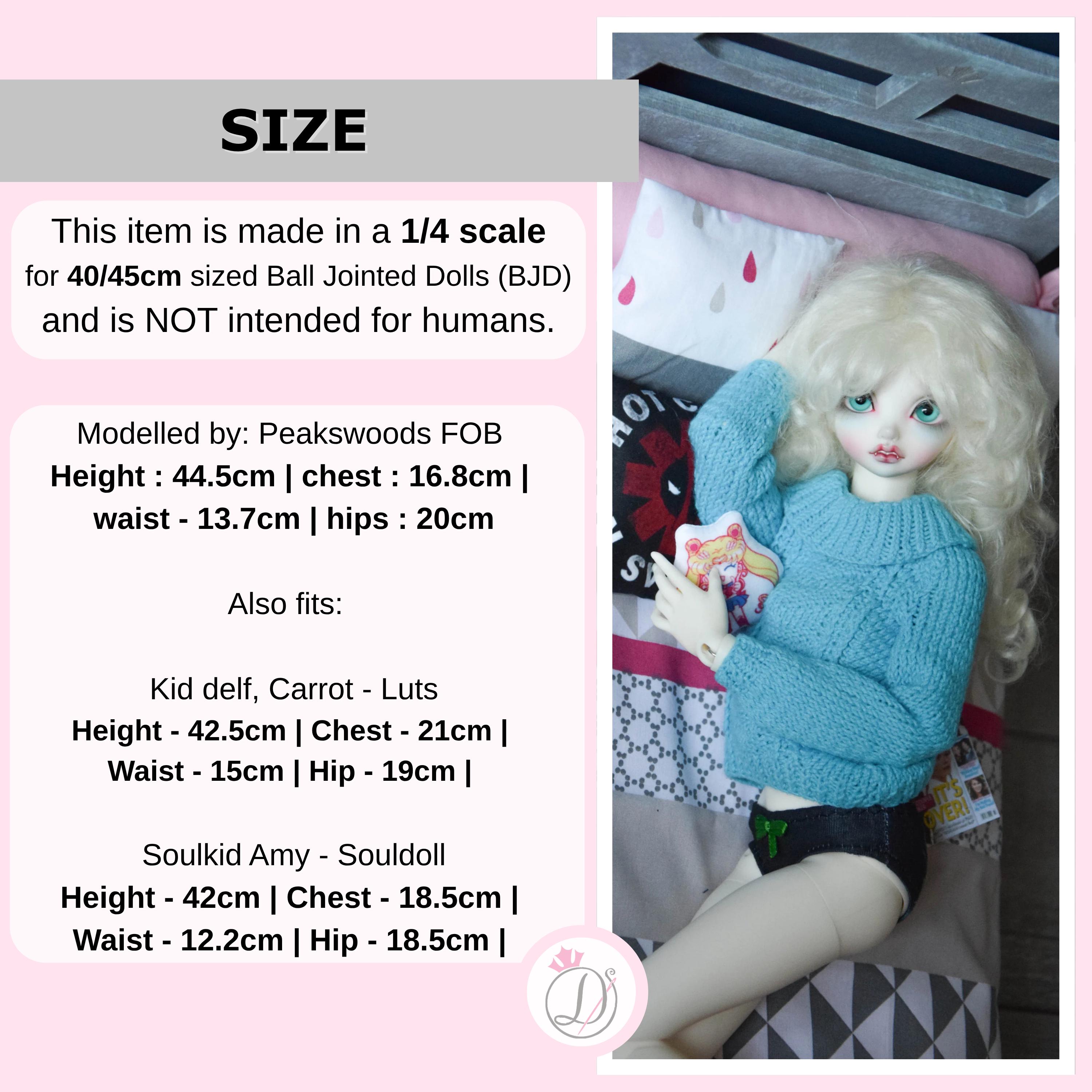 BJD Doll Cowl Neck Sweater Knitting Pattern – 1/4 Scale 40–45cm 