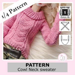 MSD bjd Knitting Pattern | Cowl Neck Sweater pdf for 40–42cm Dolls | Winter Knitwear Pattern in English & French | diy Doll Clothes