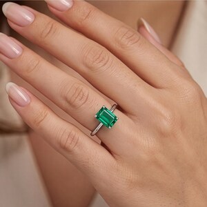 Green Emerald Ring | Rectangular Green Gemstone Ring | Statement Silver Ring | Elegant Cocktail Ring | Gift For Her