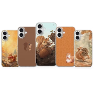 Funda para teléfono con diseño de ardilla adorable / Funda con animales del bosque otoñal / Estética acogedora de bellota otoñal / Diseño de fauna del bosque / Funda para iPhone y Samsung Pixel