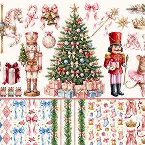 Paquete de imágenes prediseñadas navideñas de bailarina cascanueces en tonos pastel (descarga digital)