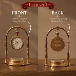 Brass Table Clock | Vintage Nautical Desk Clock | Personalized Engraved Gift for Him | Antique Office Decor Timepiece