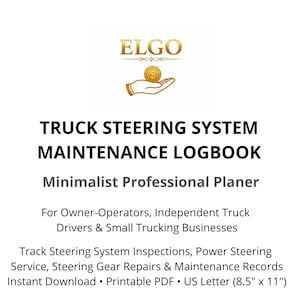 Truck Steering System Maintenance Logbook | Power Steering Service Log | Steering Gear Repair Tracker | Printable PDF