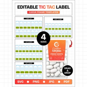 Tic Tac-etikettmallpaket Canva-redigerbar, Mint-etikettmall, Tic Tac-omslagsmall, Festfavoritsetikett, Anpassat Mint-klistermärke