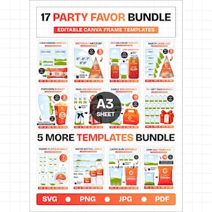 17 Party Favor Templates Bundle, Canva Editable Party Favor Templates, Chip Bag Template, Capri Sun Label, Candy Bar Wrapper, Rice Krispies