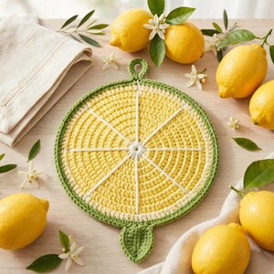 Crochet Lemon Coaster Pattern: Easy Fruit Coaster DIY, Crochet Lemon Trivet Pattern PDF, Room Wall Hanging,