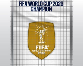 Paquete digital de parches de campeones de la Copa Mundial de la FIFA 2026, incluye PNG, SVG, AI y PDF.