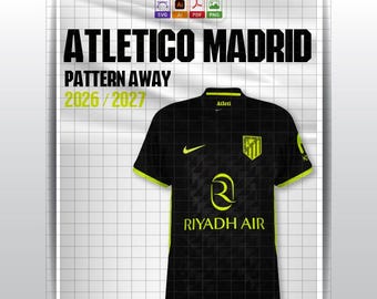 Atletico Madrid 2026/2027 bortatröjamönster vektor | Digital fotbollströjadesign | AI SVG PNG Pdf