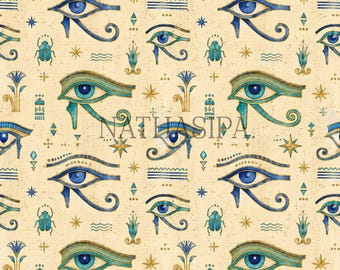 Eye of Horus Seamless Pattern | Ancient Egypt Digital Paper (Digital Download)